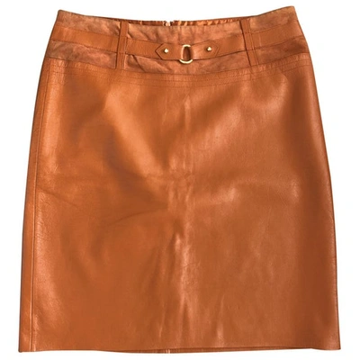 Pre-owned Bcbg Max Azria Orange Leather Skirt