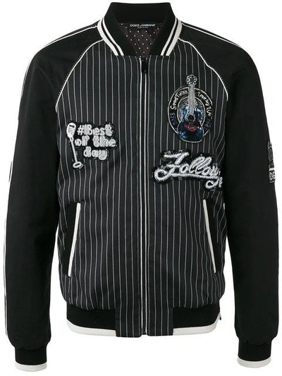 Dolce & Gabbana Musical Patch Striped Bomber In Sstripes