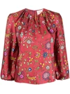 La Doublej Charming Floral-print Top In Babe Bordeaux