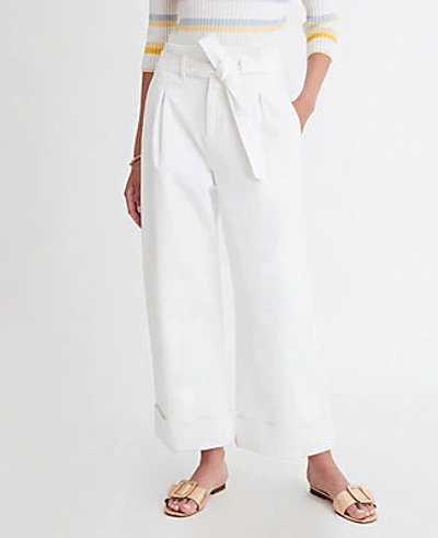 Ann Taylor Belted Wide Leg Jeans In White