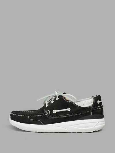 Visvim Hockney Leather-trimmed Suede Boat Shoes In Black And White