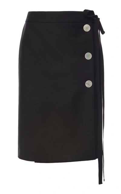 Prada Kid Mohair Midi Skirt With Jewel Buttons In F0002 Nero