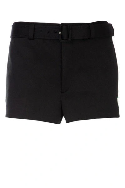 Prada Belted Technical Jersey Shorts In Black
