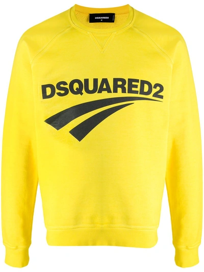 Dsquared2 Logo Print Cotton Sweatshirt In Yellow