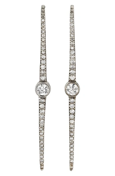 Sheryl Lowe Bezel Diamond Linear Spike Earrings In Silver