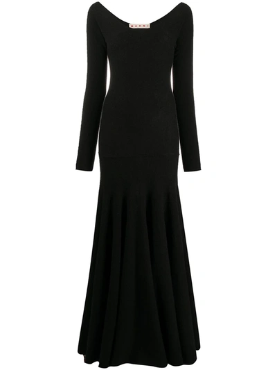 Marni Boat-neck Long Knitted Dress In Black