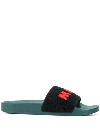 Marni Logo-jacquard Terry Slides In Black