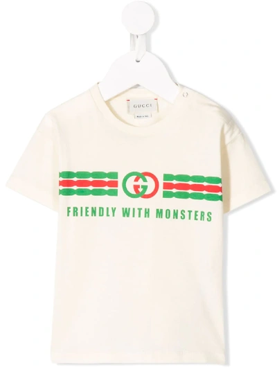Gucci Babies' Friendly With Monsters T-shirt In Neutrals