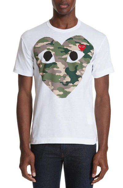 Comme Des Garçons Mens Short-sleeve Camouflage Heart Print T-shirt, Size Small In Red,white