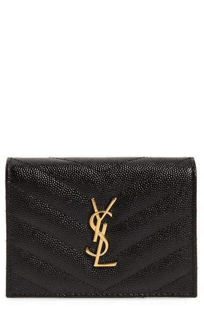 Saint Laurent Monogram Quilted Leather Leather Flap Card Case In Noir