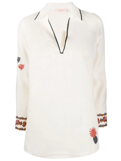 Tory Burch Embroidered Cover-up Tunic In New Ivory/ Golden Crest