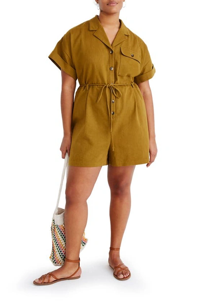 Madewell Belted Safari Romper In Distant Olive