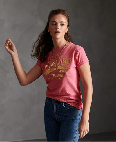 Superdry Real Originals Text Infill T-shirt In Pink