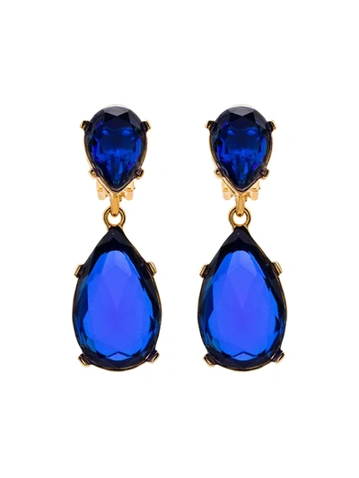 Kenneth Jay Lane Sapphire-color Crystal Double-teardrop Earrings In Blue