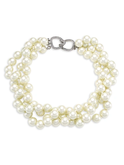 Kenneth Jay Lane 3-row Twisted Glass Pearl Choker Necklace In Ivory