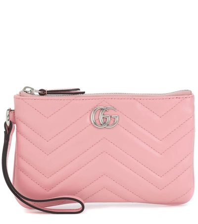 Gucci Gg Marmont Small Leather Wrist Wallet In Pink