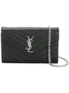 Saint Laurent Envelope Leather Wallet On Chain In Black