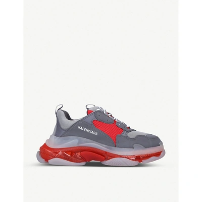 Balenciaga Mens Triple S Leather And Mesh Trainers In Grey Red