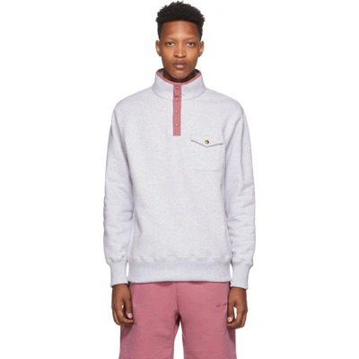 Aimé Leon Dore Shell-trimmed Mélange Loopback Cotton-jersey Pullover Sweatshirt In Heather Gre
