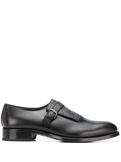 Etro Leather Monk Straps With Paisley Pattern In Black