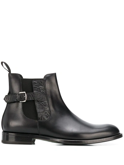Etro Leather Boots With Paisley Pattern In Black