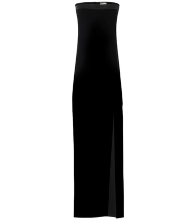 Saint Laurent Strapless Velvet Gown In Black