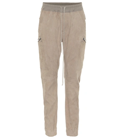 Rick Owens Suede And Cotton-blend Sweatpants In Beige