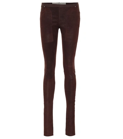Rick Owens Suede And Cotton-blend Leggings In Red