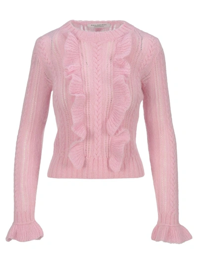 Philosophy Di Lorenzo Serafini Philosophy Ruffled Detail Knit Sweater In Pink