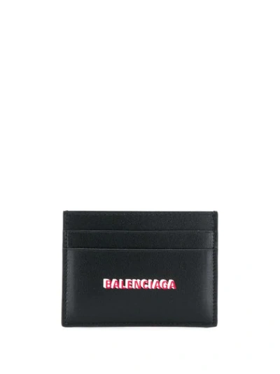 Balenciaga Double Logo Print Leather Card Holder In Black