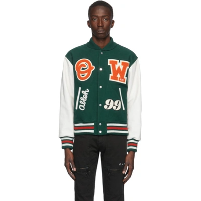 Off-white Barrel Worker Logo Varsity Jacket In Green