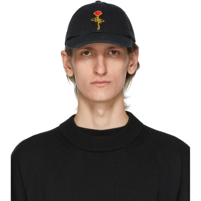 Palm Angels Black Rose-embroidered Twill Cap