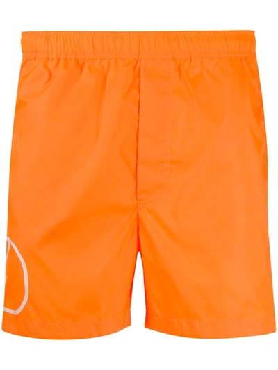 Valentino Logo Print Swim Shorts In Florescent Orange