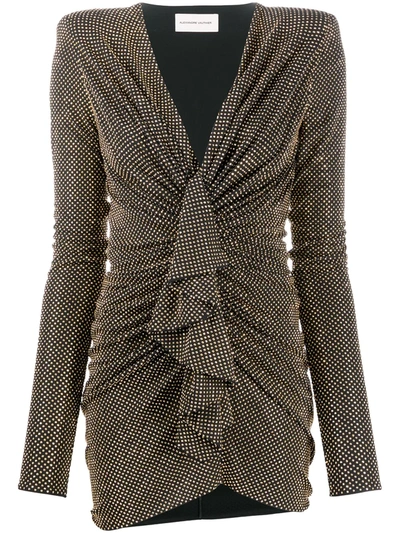 Alexandre Vauthier Draped Micro Studded Jersey Mini Dress In Black,gold