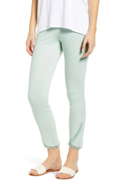 Lyssé Fringe Tulip Hem Denim Leggings In Aqua