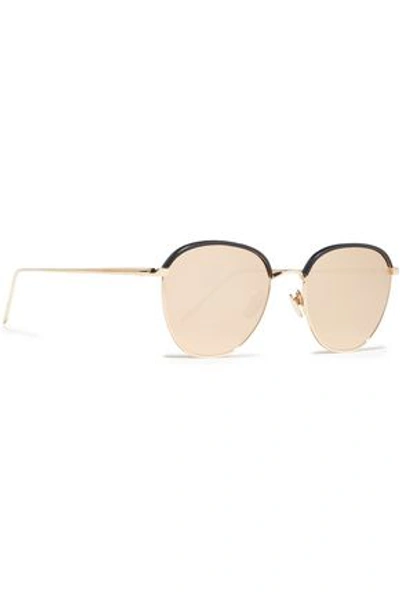 Linda Farrow Aviator-style Rose Gold-tone, Titanium And Leather Sunglasses In Navy