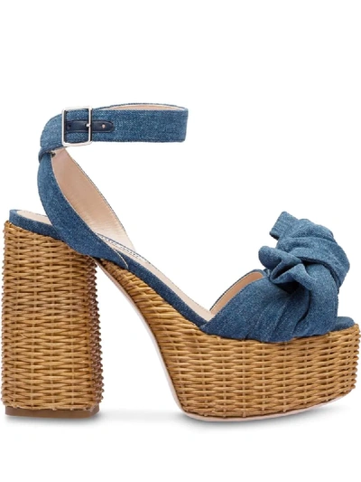 Miu Miu Denim 95mm Platform Sandals In Blue