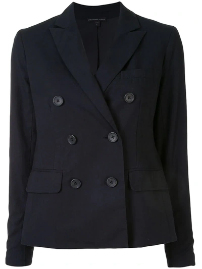 James Perse Double-breasted Cotton Blazer In Blue