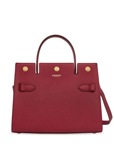 Burberry Logo-stamp Pebbled Tote Bag In Red