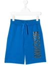 Moschino Teen Logo Printed Track Shorts In Blue