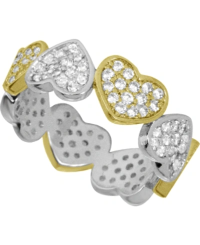 Essentials And Now This Cubic Zirconia Heart Ring In Silver- And Gold-plate In Two-tone