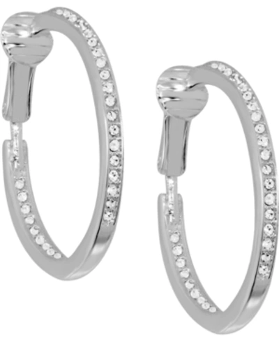 Essentials Cubic Zirconia Medium In & Out Clip-on Hoop Earrings In Silver-plate, 1.18"