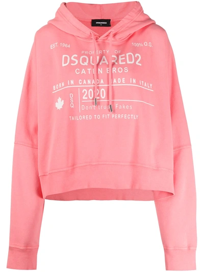 Dsquared2 Cropped Logo Hoodie In Pink