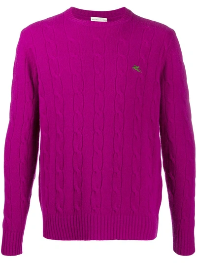 Etro Logo Embroidery Ribbed Wool Jumper In Fuchsia In Pink