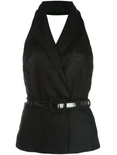Nicholas Belted Halterneck Waistcoat In Black