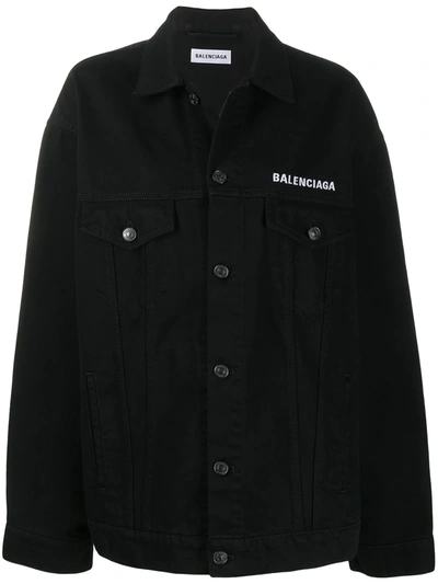 Balenciaga Oversized Crew-print Jacket In Black