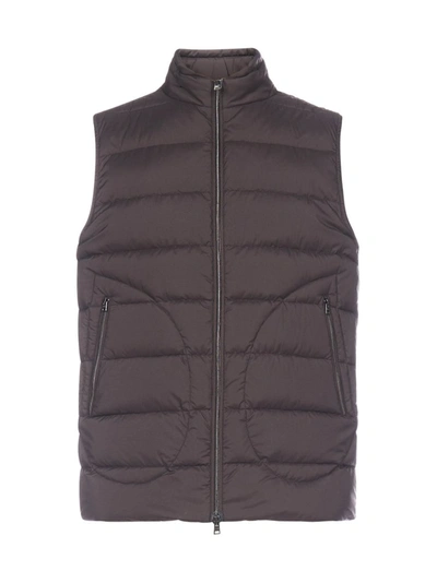 Herno Gilet Quilted Nylon Down Vest In Marrone Scuro