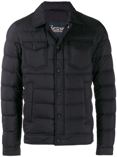 Herno Piumino Denim Jacket In Nylon Trapuntato In Black