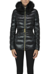 Herno Sofia Fox-collar Belted Quilted Nylon Down Jacket In Black