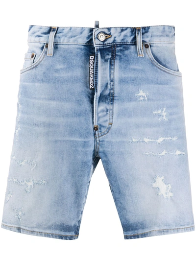 Dsquared2 1964 Distressed Denim Shorts In Light Blue